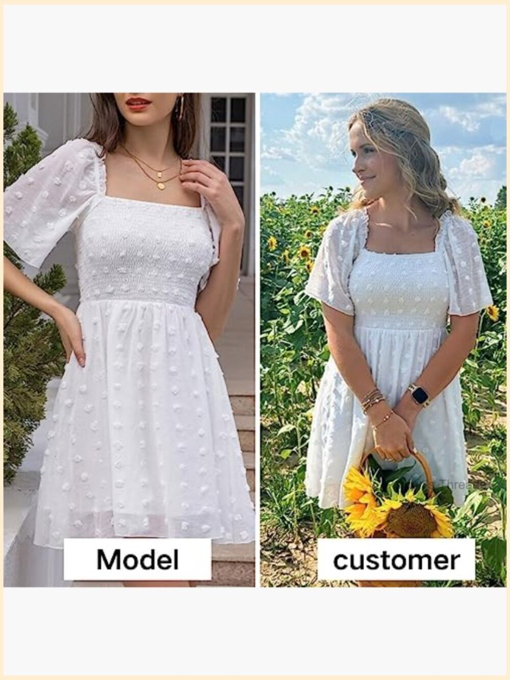 Swiss Dot Square Neck Ruffle Mini Dress Short Sleeve Flowy Beach Graduation - Picture 2 of 7